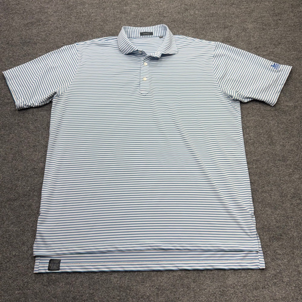 Turtleson Mens XL Blue White Striped Performance Golf Polo Shirt Winghaven Logo